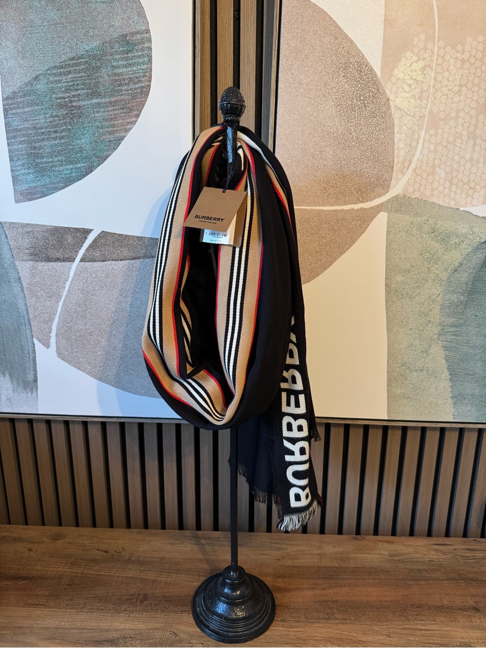 Burberry Black Heritage Ribbon Scarf Shawl Wrap - Men or Women